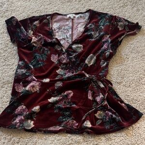 love, Fire Burgundy Floral Wrap Blouse